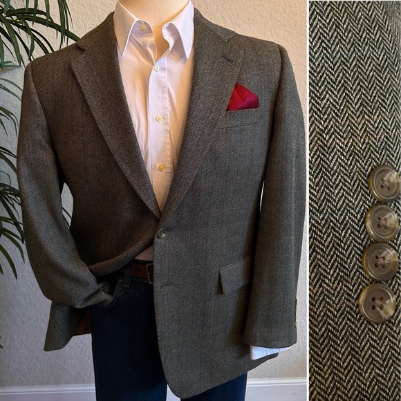 RALPH LAUREN BLAZER SIZE 42 HERRINGBONE SPORT COAT BROWN GRAY CLASIC SUIT JACKET